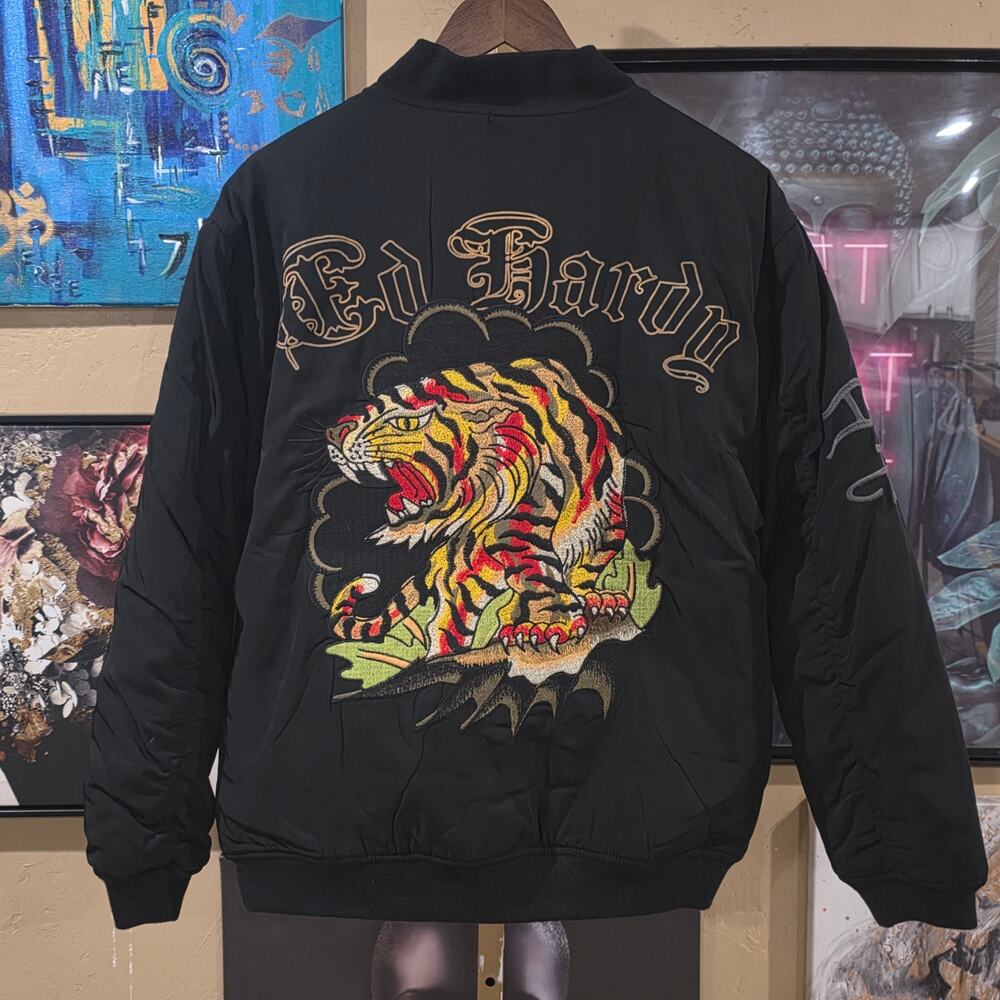 NWT Ed Hardy Y2K Style Deadstock Streetwear Black Panther Grunge Black Bomber S